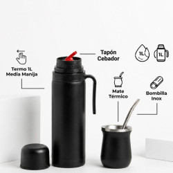 Set matero termo media manija 1L + mate king 180ml + bombilla